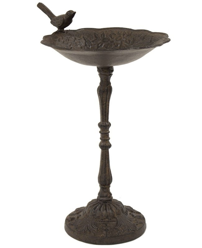 Cast Iron Bird Bath with Bird – Vintage Standing Birdbath