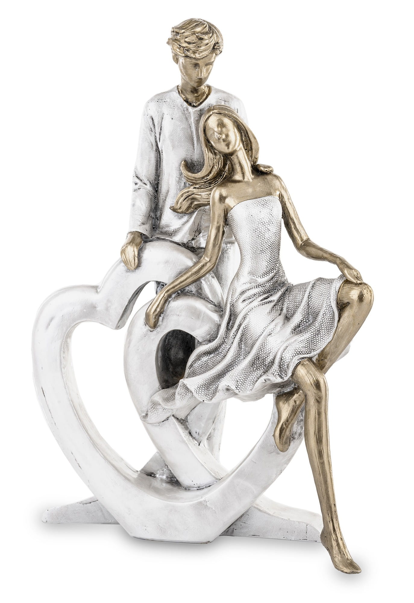 Lovers on a Heart – Silver and Gold Designer Sculpture