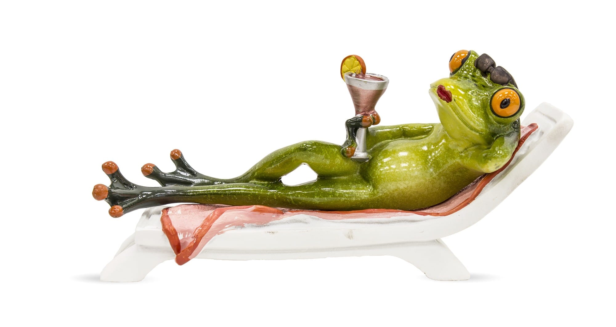 Frog on a Sun Lounger with Cocktail – Holiday Figurine