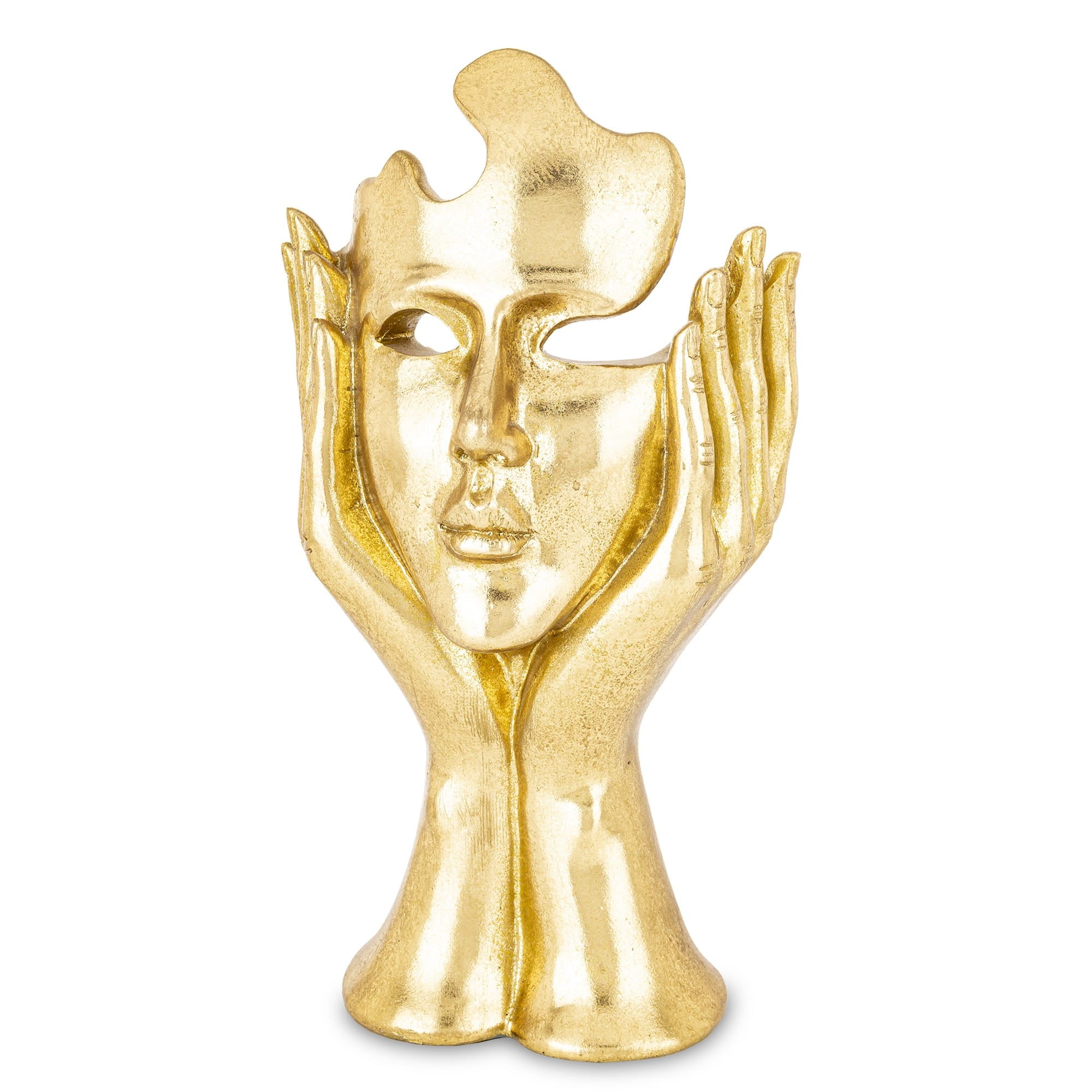 Golden Face in Hands – Designer Artistic Sculpture