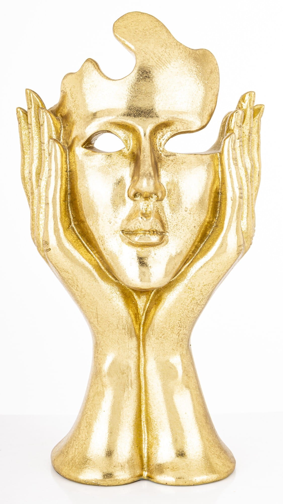 Golden Face in Hands – Designer Artistic Sculpture