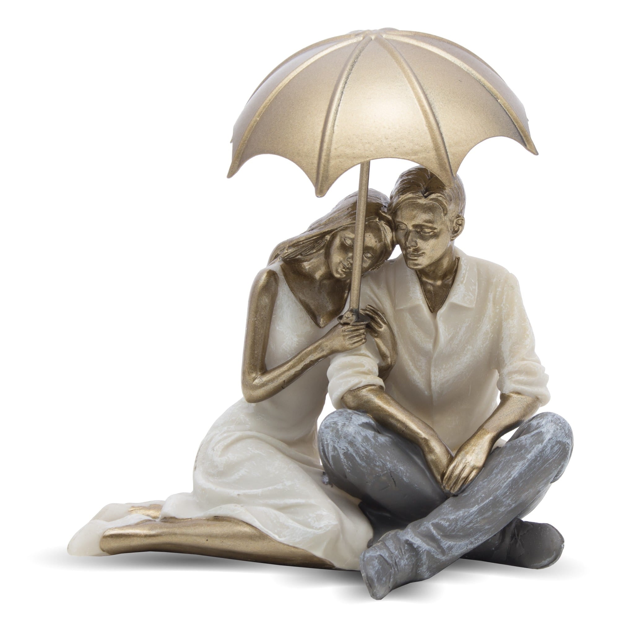 Lovers Sitting Beneath a Golden Umbrella – Romantic Sculpture