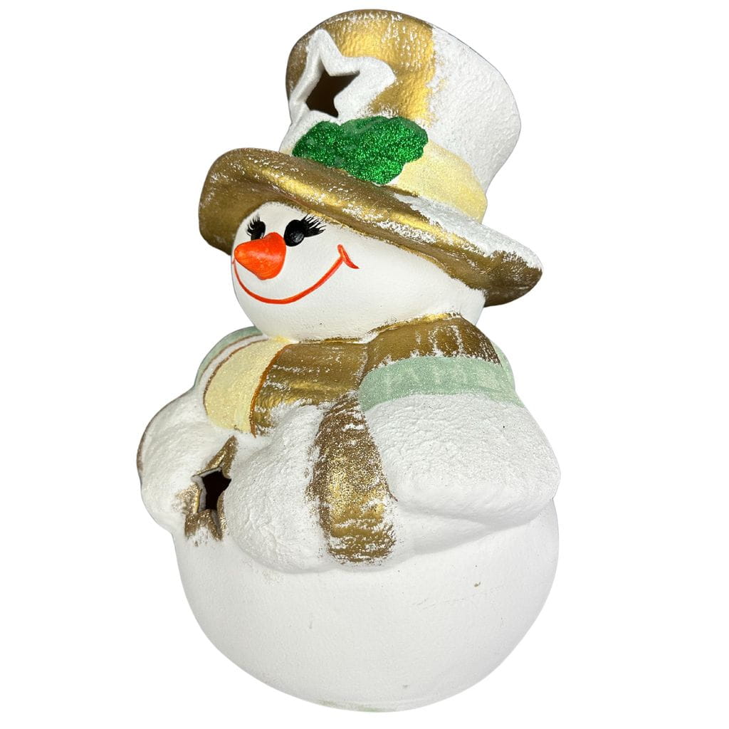 Christmas Snowman in Golden Top Hat – Decorative Lantern
